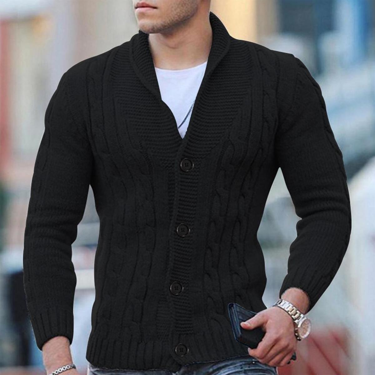 Wolmix Kabelgebreide Vest Met Omslagkraag Voor Heren