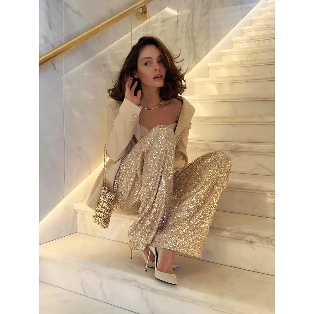 Zijden Paillettenbroek voor Feestelijke Gelegenheden