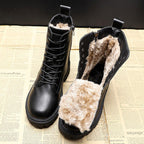 Zwarte Leren Winterlaarzen met Pluche Voering