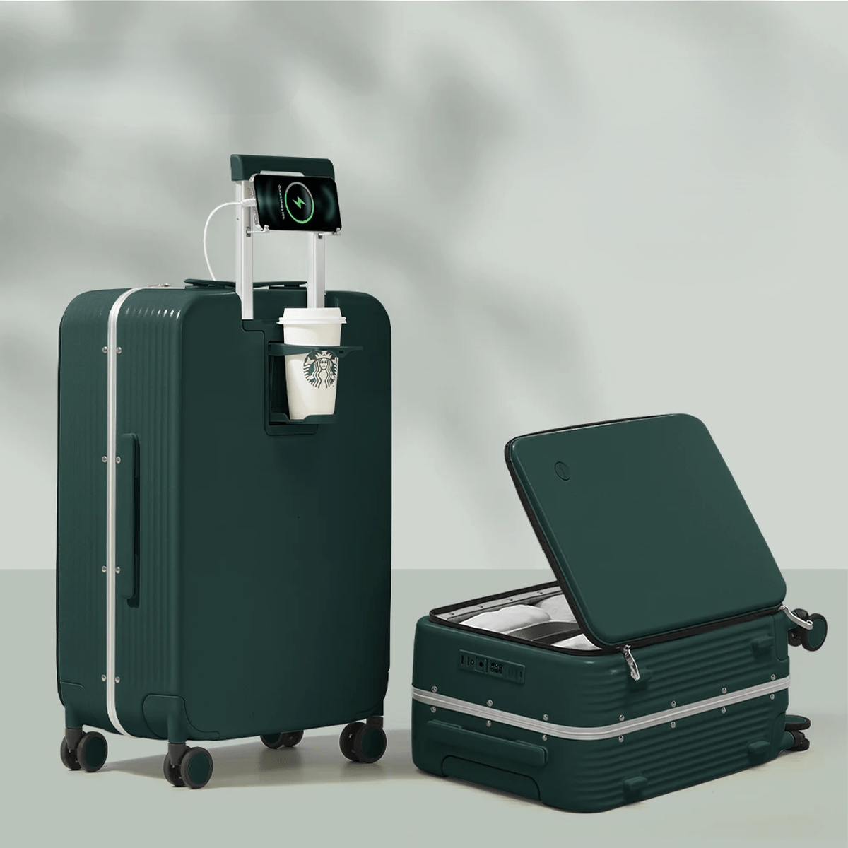 Aluminium Frame Hard Shell Koffer Met USB - Poort En Bekerhouder - Harlett