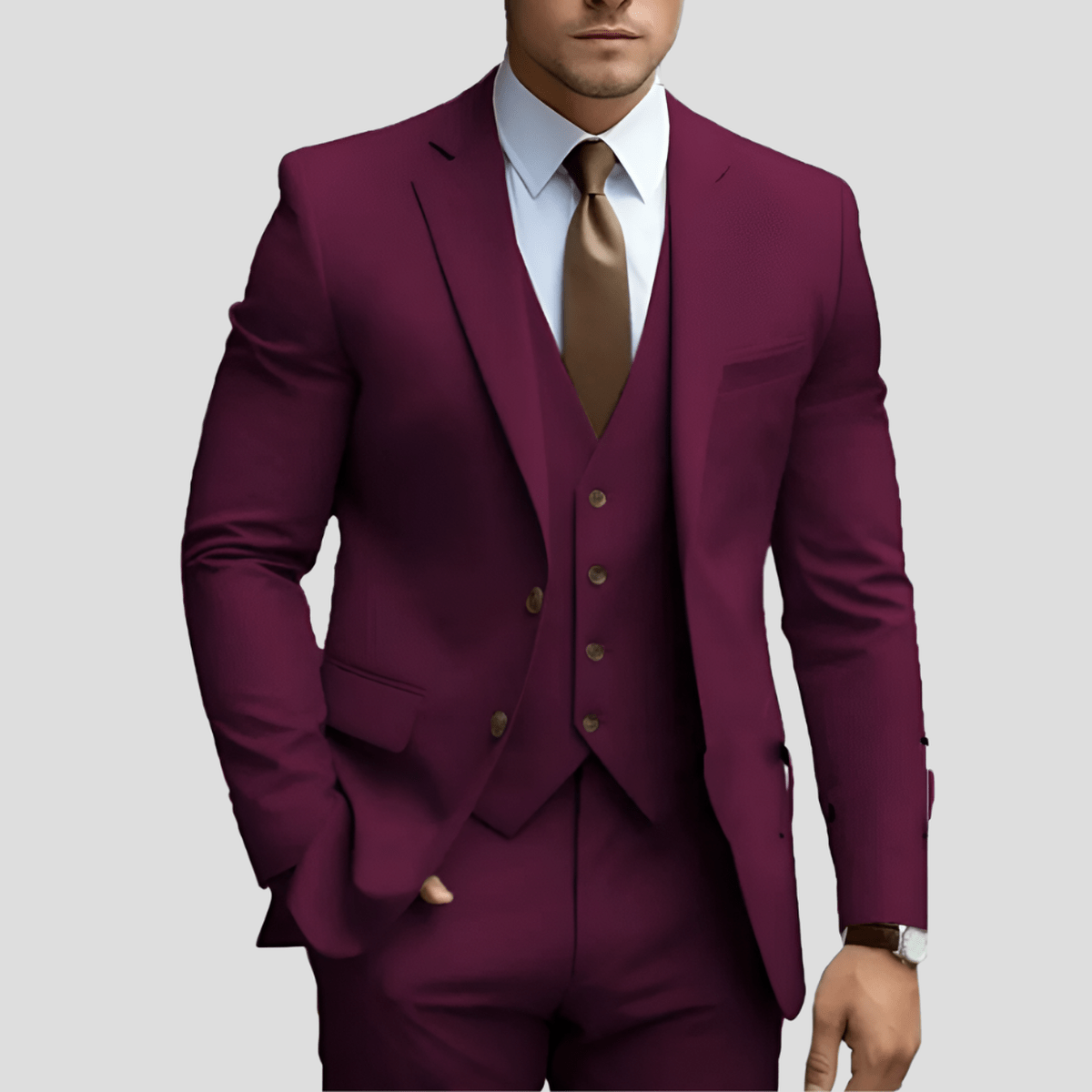 Beige Slim Fit Drie - Delig Pak Voor Mannen - Harlett
