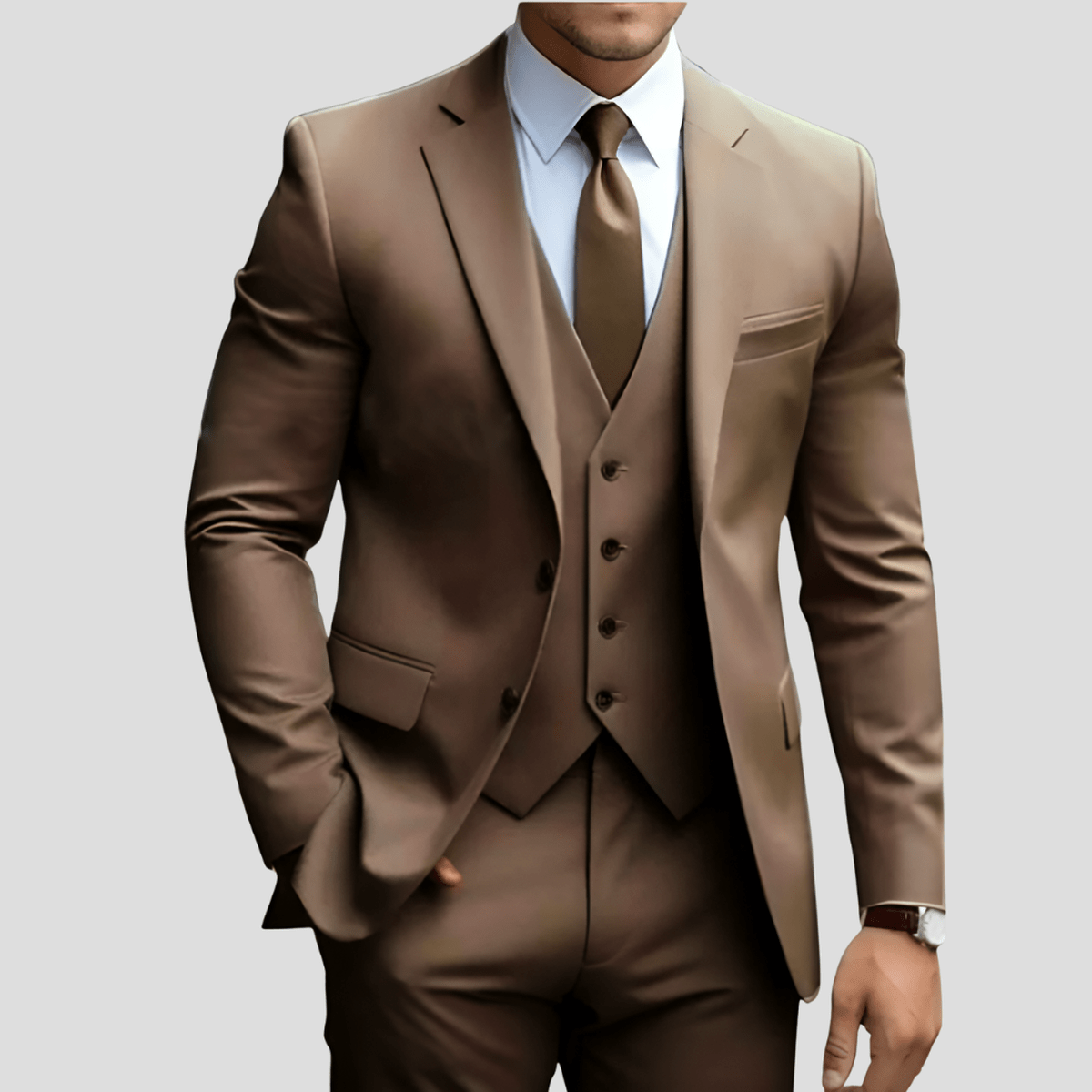 Beige Slim Fit Drie - Delig Pak Voor Mannen - Harlett