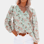 Bloemen V - hals Losse Blouse voor Dames - Harlett