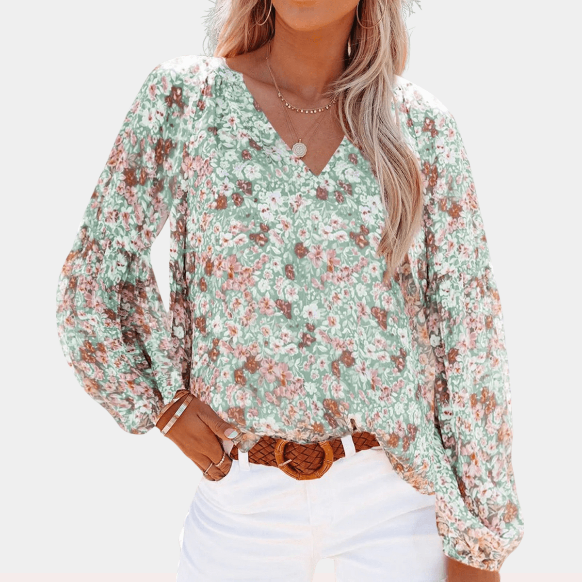 Bloemen V - hals Losse Blouse voor Dames - Harlett