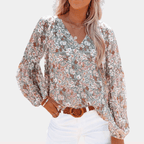 Bloemen V - hals Losse Blouse voor Dames - Harlett