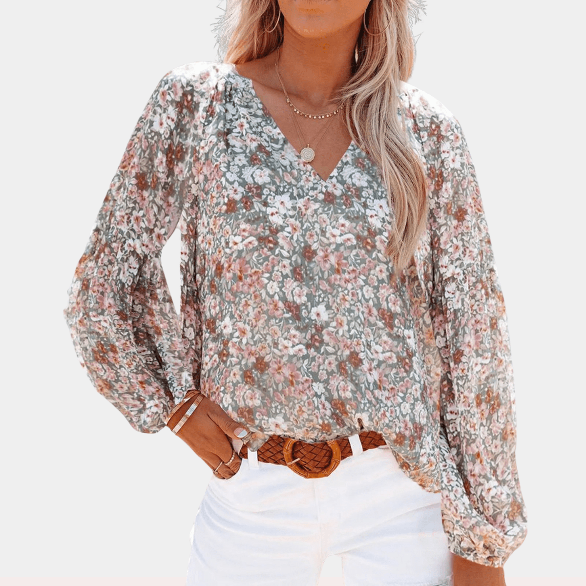 Bloemen V - hals Losse Blouse voor Dames - Harlett