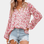 Bloemen V - hals Losse Blouse voor Dames - Harlett