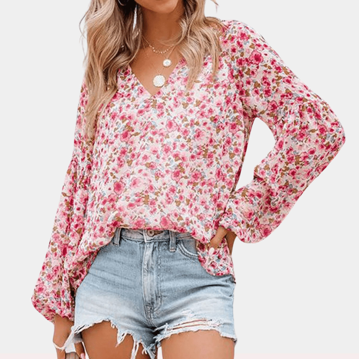 Bloemen V - hals Losse Blouse voor Dames - Harlett