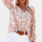 Bloemen V - hals Losse Blouse voor Dames - Harlett