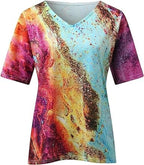 Boho Stijl V - Hals T-Shirt Voor Vrouwen Met Marmerpatronen - Harlett