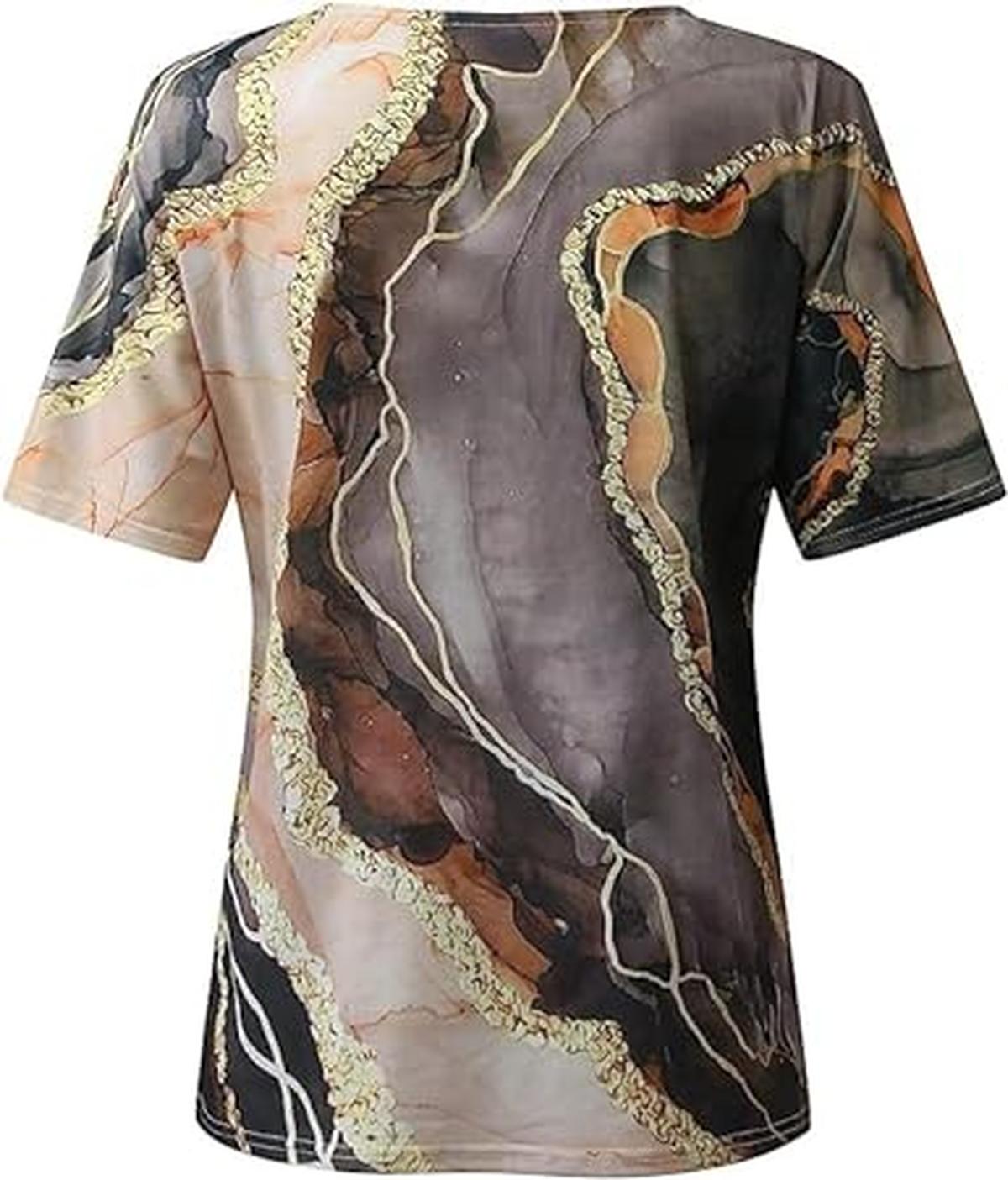 Boho Stijl V - Hals T-Shirt Voor Vrouwen Met Marmerpatronen - Harlett