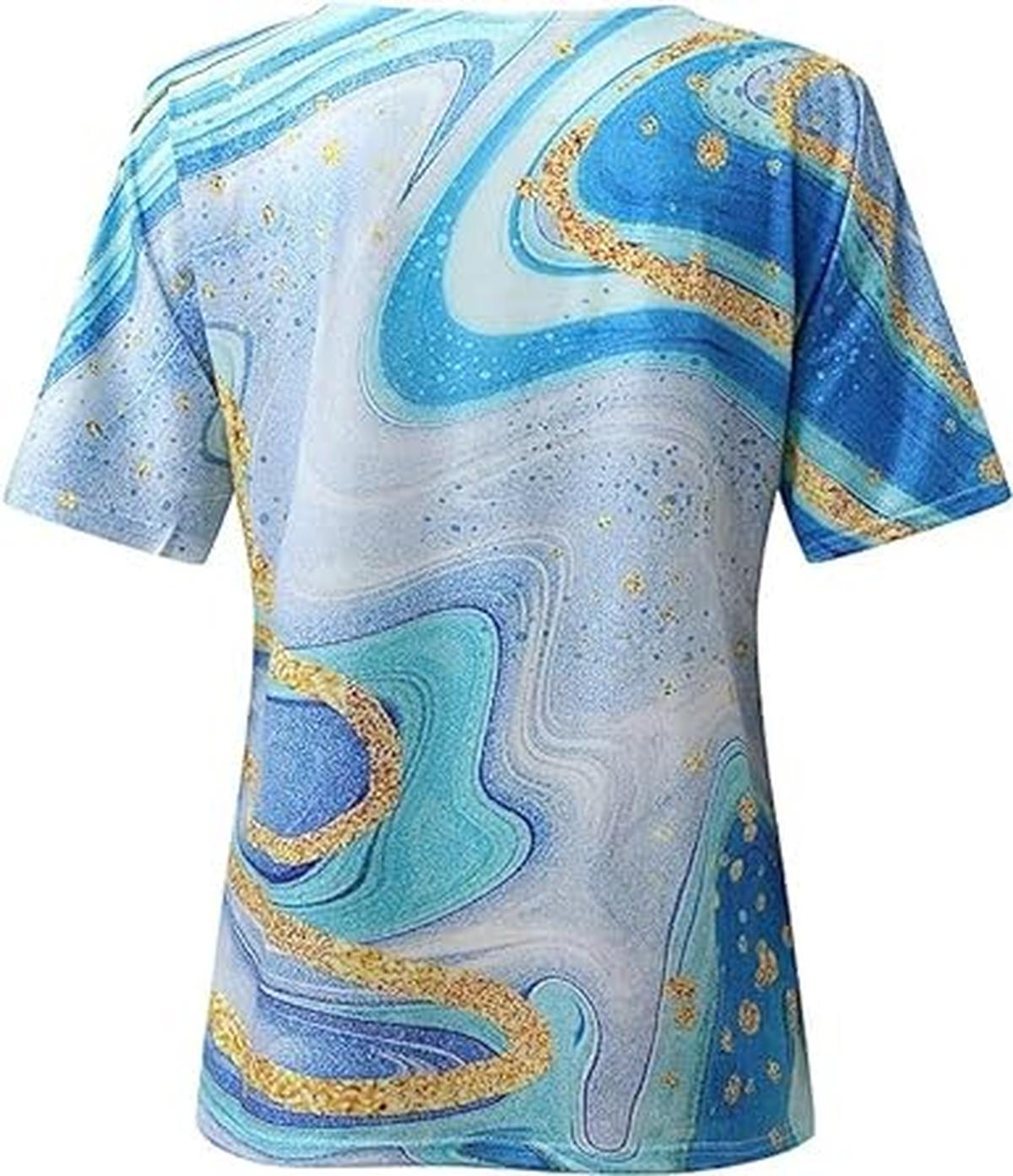 Boho Stijl V - Hals T-Shirt Voor Vrouwen Met Marmerpatronen - Harlett