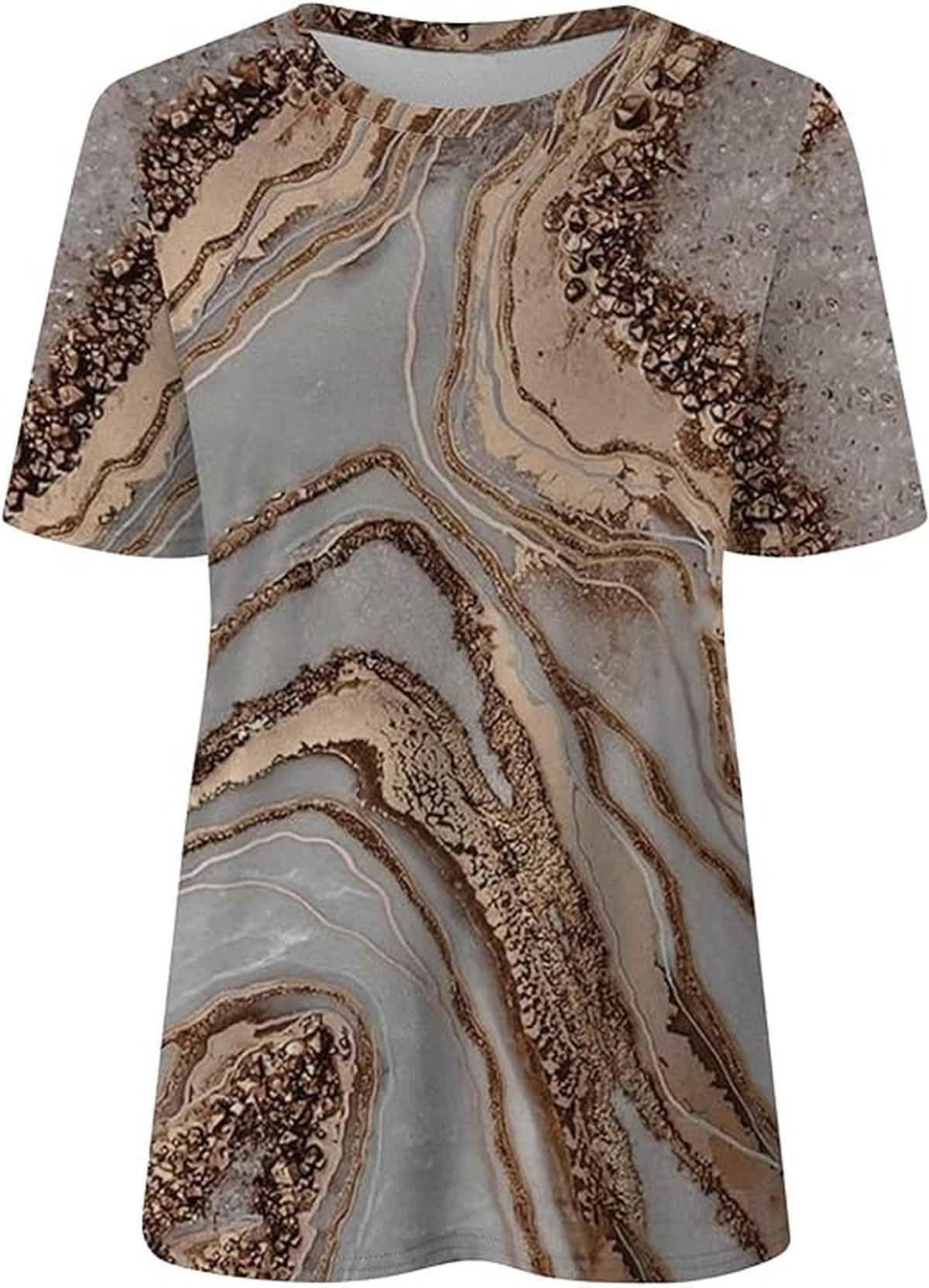 Boho Stijl V - Hals T-Shirt Voor Vrouwen Met Marmerpatronen - Harlett