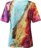 Boho Stijl V - Hals T-Shirt Voor Vrouwen Met Marmerpatronen - Harlett