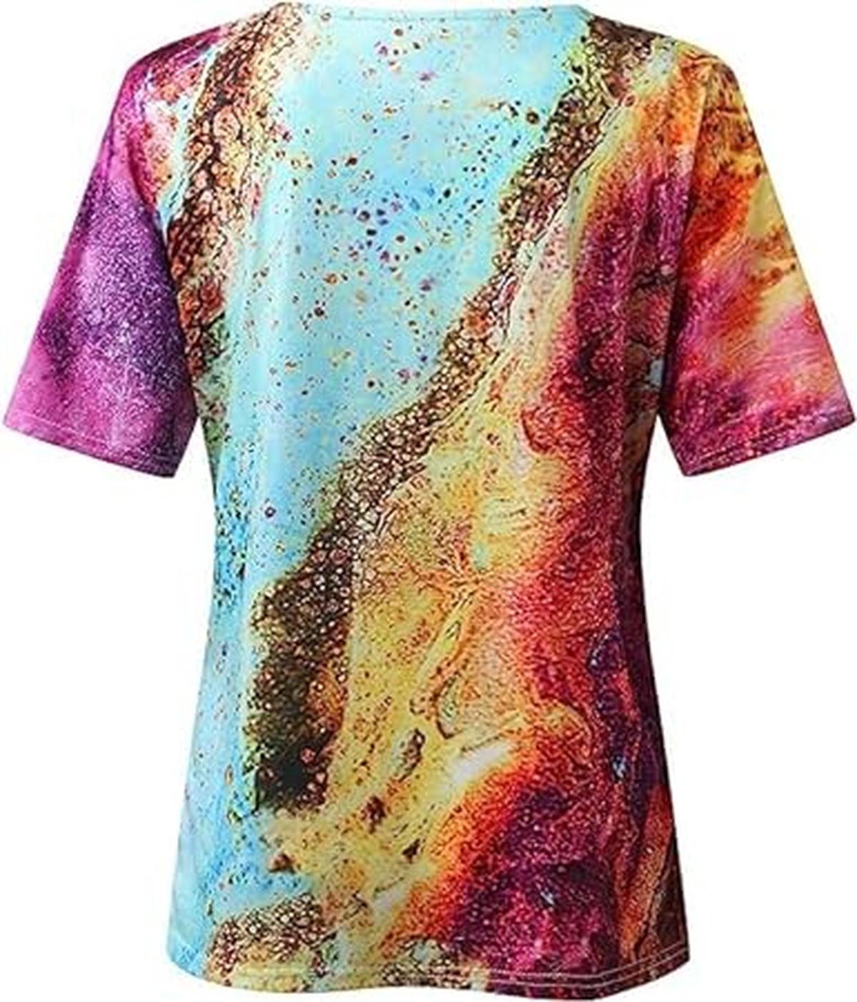 Boho Stijl V - Hals T-Shirt Voor Vrouwen Met Marmerpatronen - Harlett