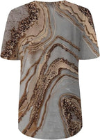 Boho Stijl V - Hals T-Shirt Voor Vrouwen Met Marmerpatronen - Harlett