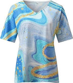 Boho Stijl V - Hals T-Shirt Voor Vrouwen Met Marmerpatronen - Harlett