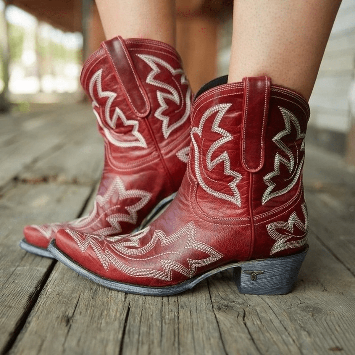 Borduurwerk Leer Cowboy Enkellaarsjes Voor Vrouwen - Harlett