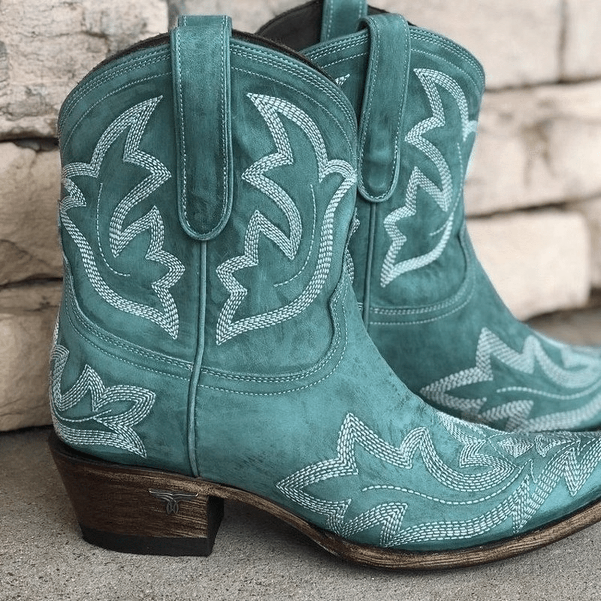 Borduurwerk Leer Cowboy Enkellaarsjes Voor Vrouwen - Harlett