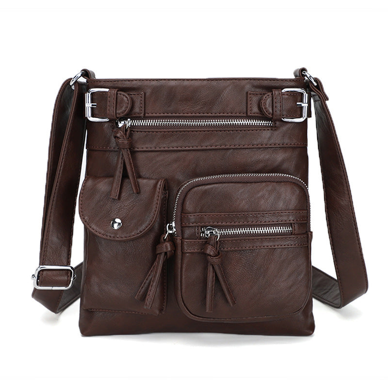 Leren Schoudertas Met Meerdere Compartimenten Voor Vrouwen