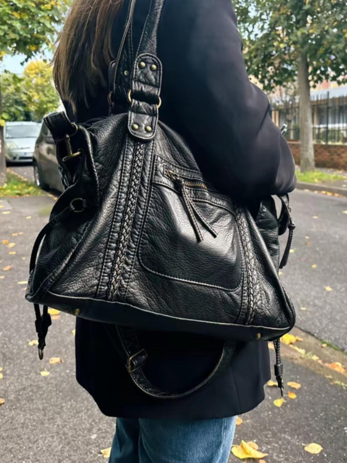 Chic Vegan Leren Schoudertas Met Rits Sluiting - Harlett