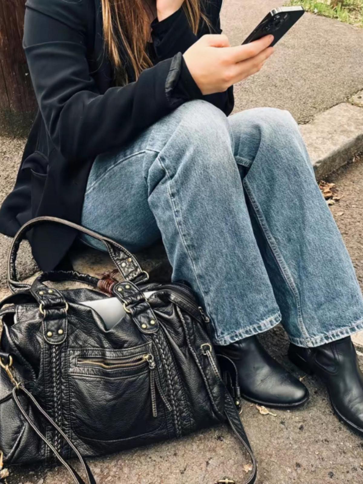 Chic Vegan Leren Schoudertas Met Rits Sluiting - Harlett