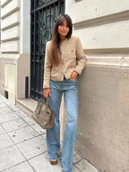 Chique Cropped Tweed Jas Voor Dames - Harlett