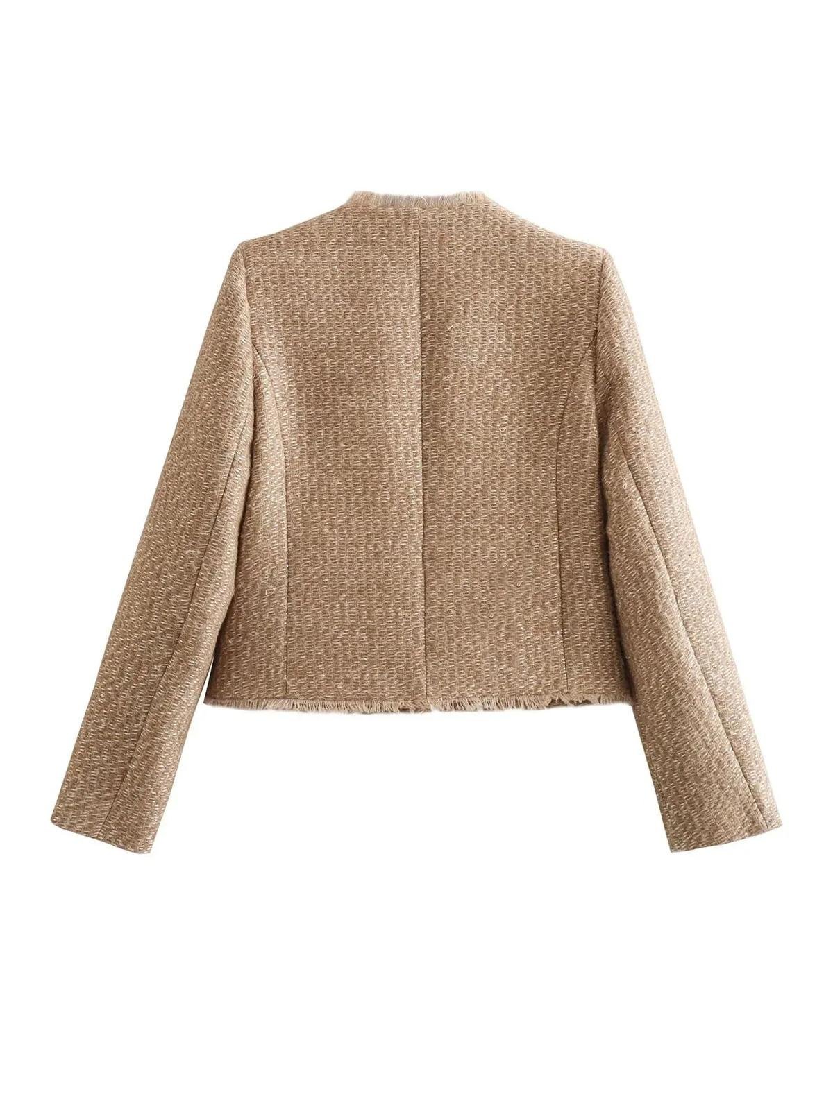 Chique Cropped Tweed Jas Voor Dames - Harlett