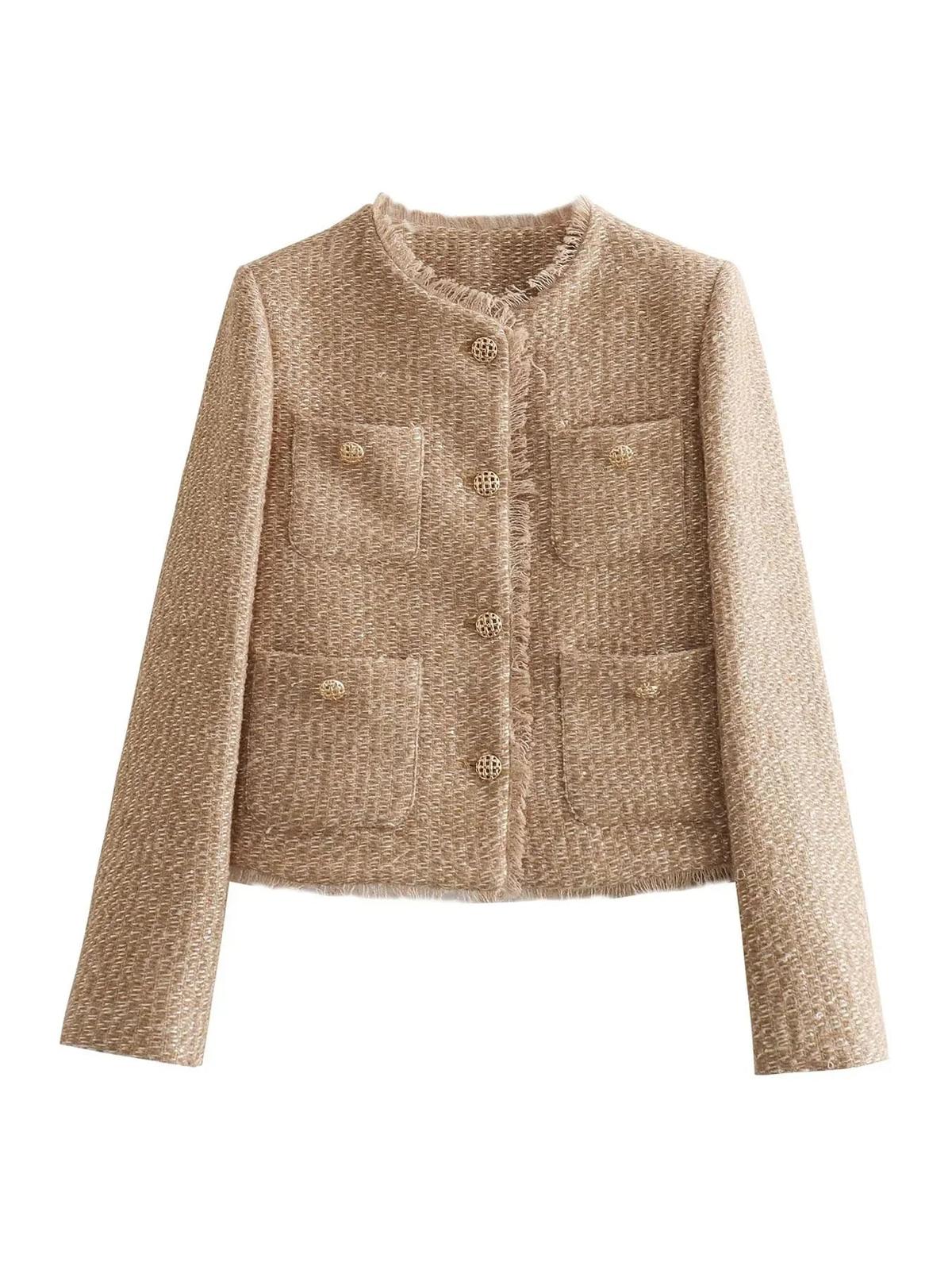 Chique Cropped Tweed Jas Voor Dames - Harlett