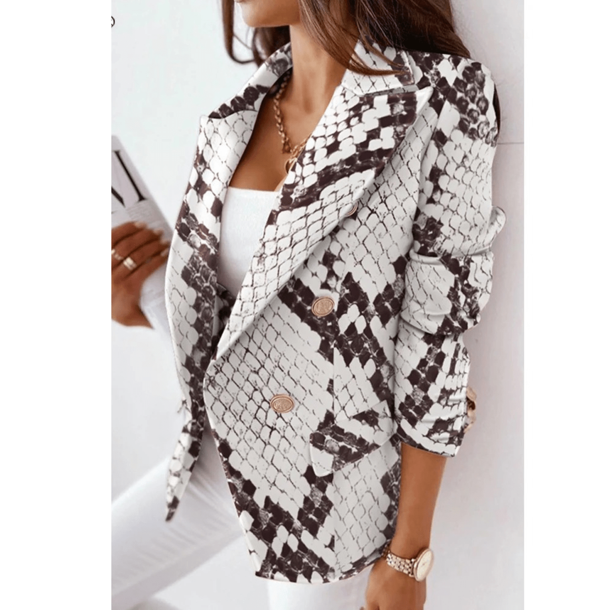 Dames Blazer Met Turnover Kraag - Elegante Op Maat Gemaakte Jacket - Harlett