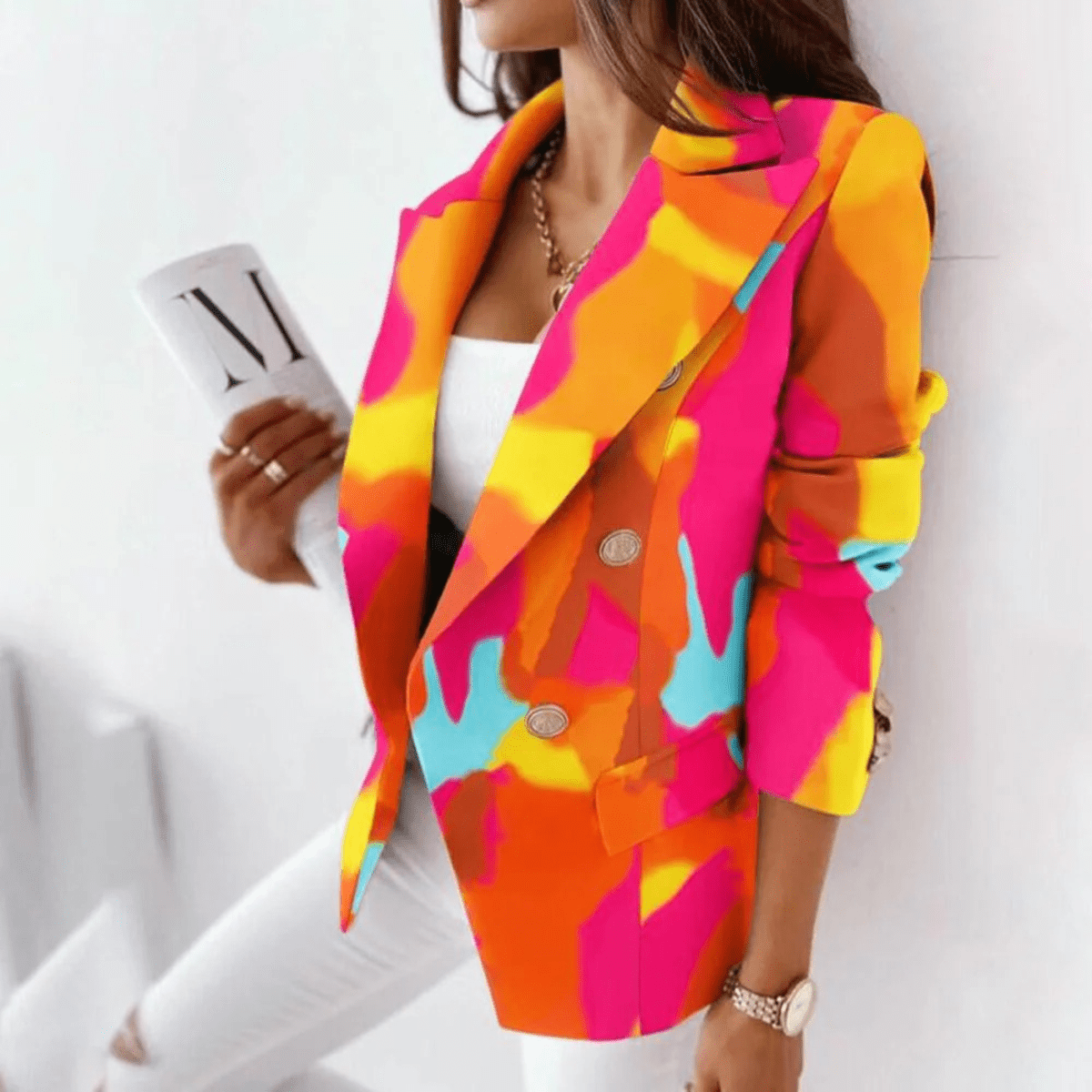 Dames Blazer Met Turnover Kraag - Elegante Op Maat Gemaakte Jacket - Harlett
