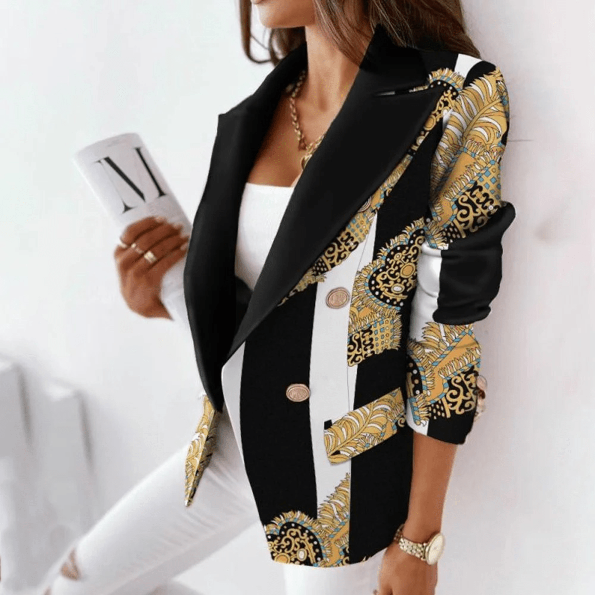 Dames Blazer Met Turnover Kraag - Elegante Op Maat Gemaakte Jacket - Harlett