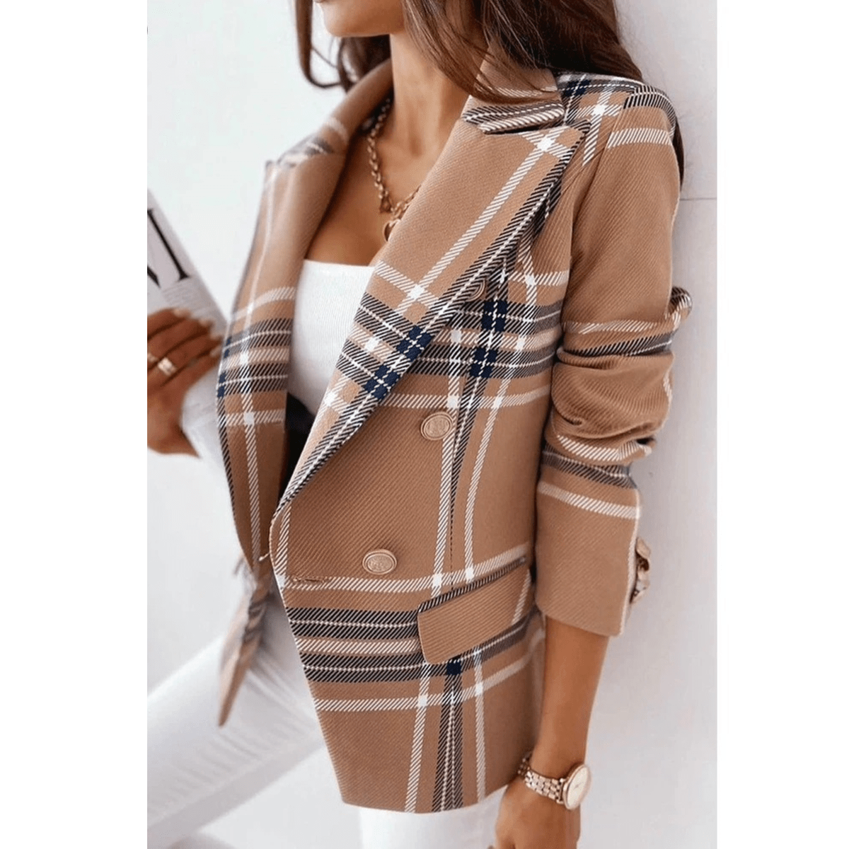 Dames Blazer Met Turnover Kraag - Elegante Op Maat Gemaakte Jacket - Harlett