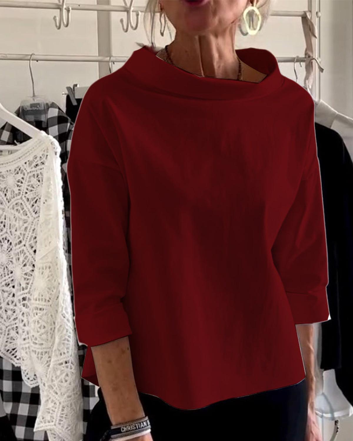 Dames Blouse Met Hoge Kraag En 3/4 Mouwen Van Ademend Materiaal - Harlett