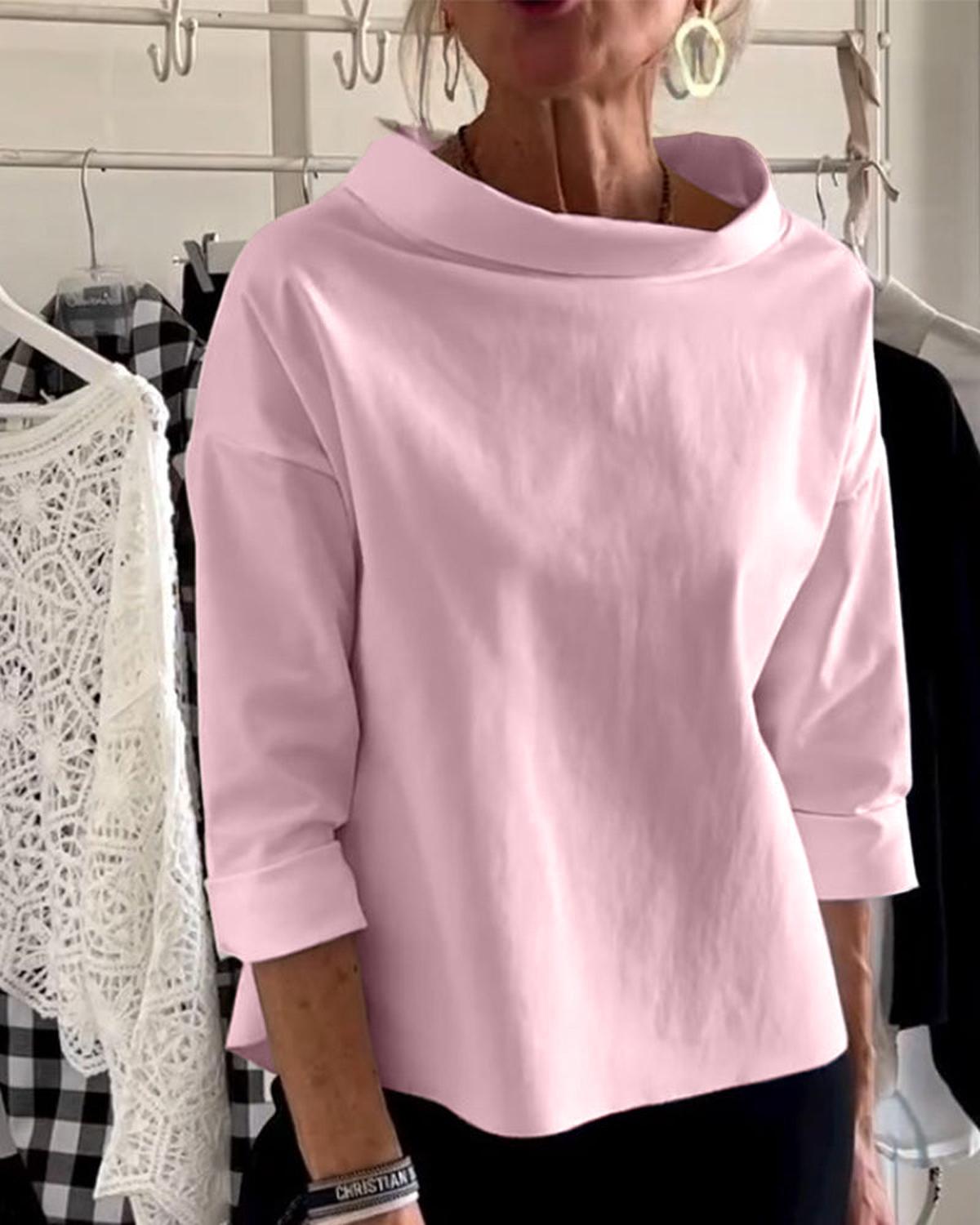 Dames Blouse Met Hoge Kraag En 3/4 Mouwen Van Ademend Materiaal - Harlett