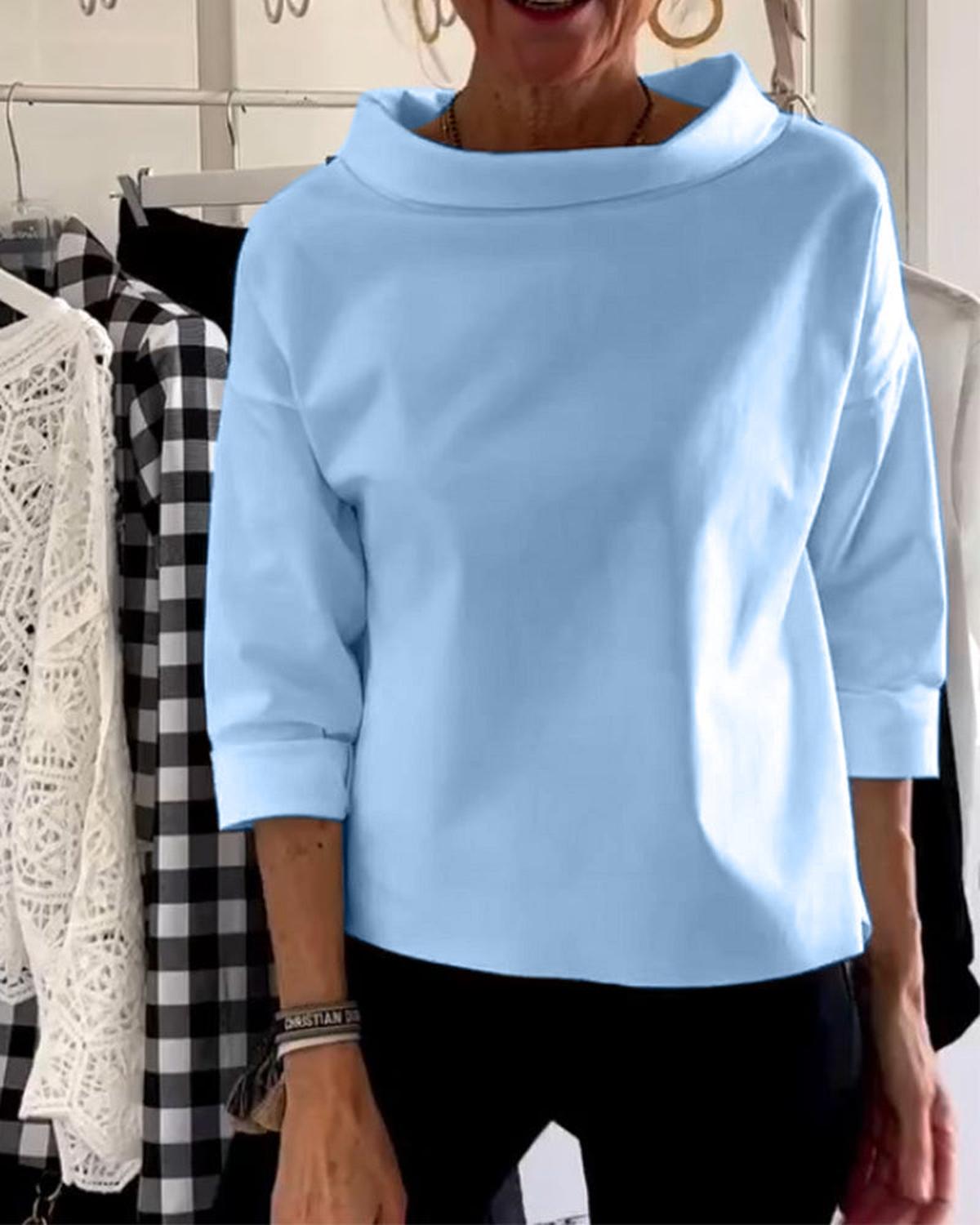Dames Blouse Met Hoge Kraag En 3/4 Mouwen Van Ademend Materiaal - Harlett