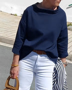 Dames Blouse Met Hoge Kraag En 3/4 Mouwen Van Ademend Materiaal - Harlett