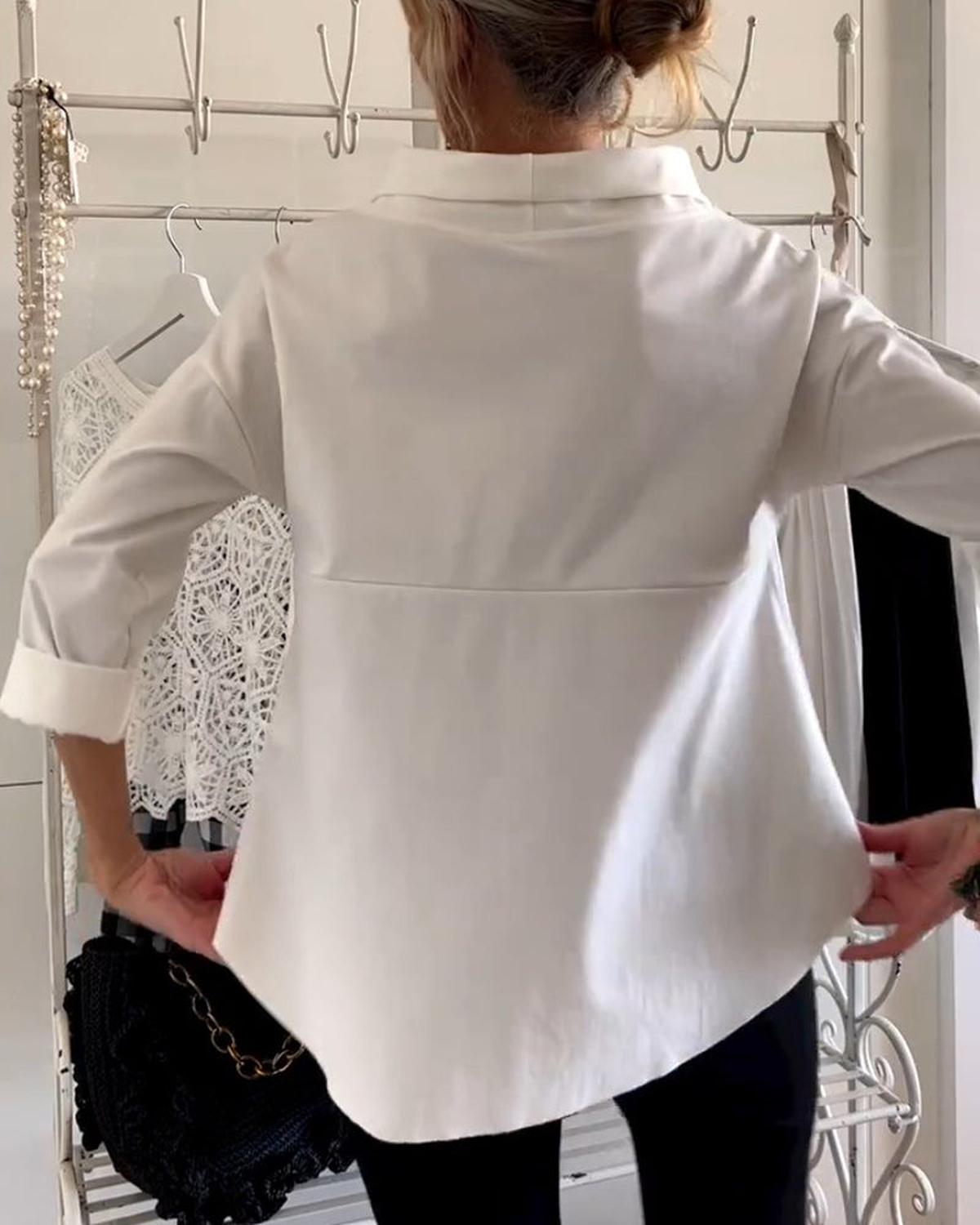 Dames Blouse Met Hoge Kraag En 3/4 Mouwen Van Ademend Materiaal - Harlett