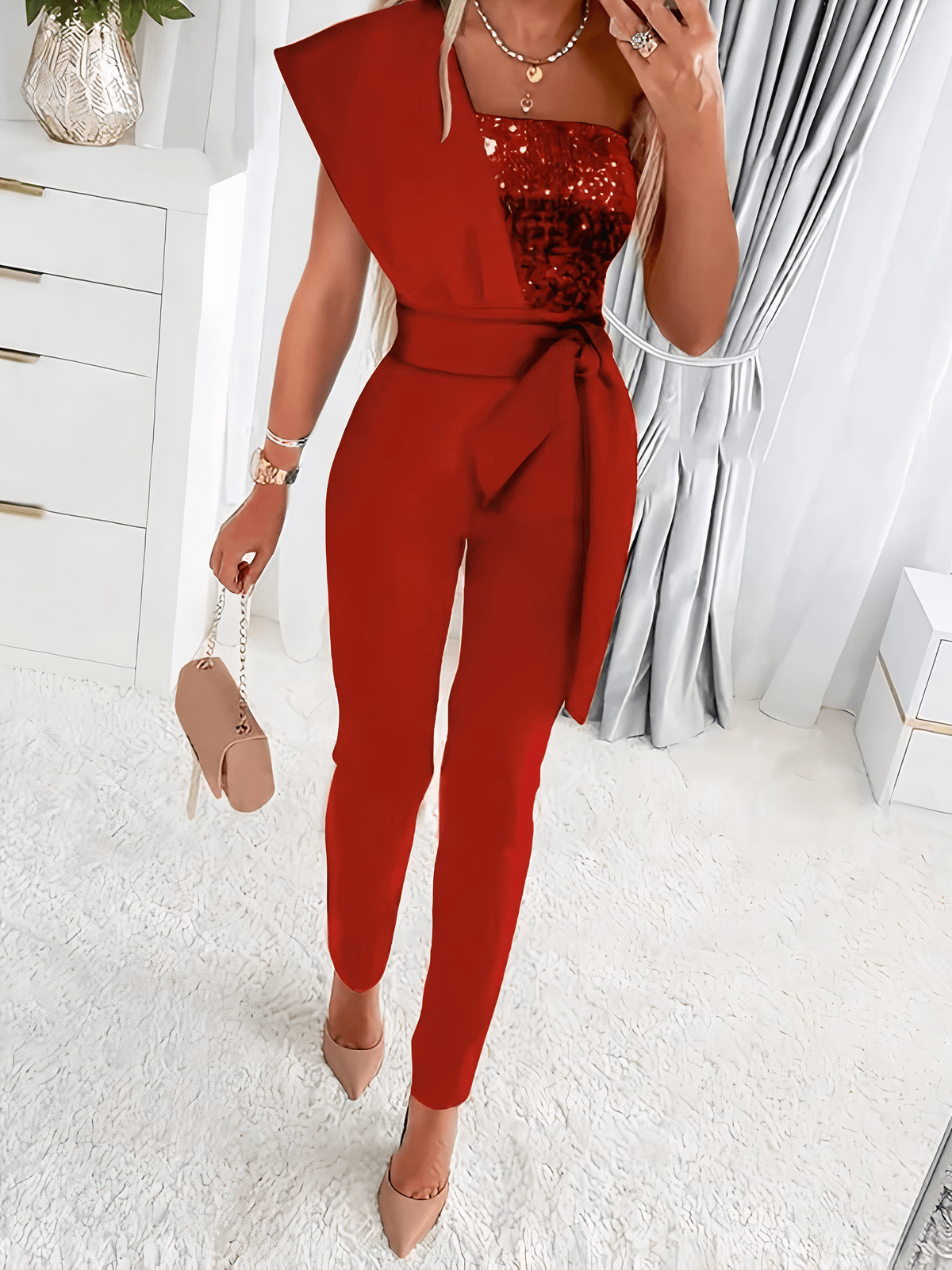 Dames Glitter Bodycon Avond Jumpsuit - Harlett