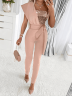 Dames Glitter Bodycon Avond Jumpsuit - Harlett