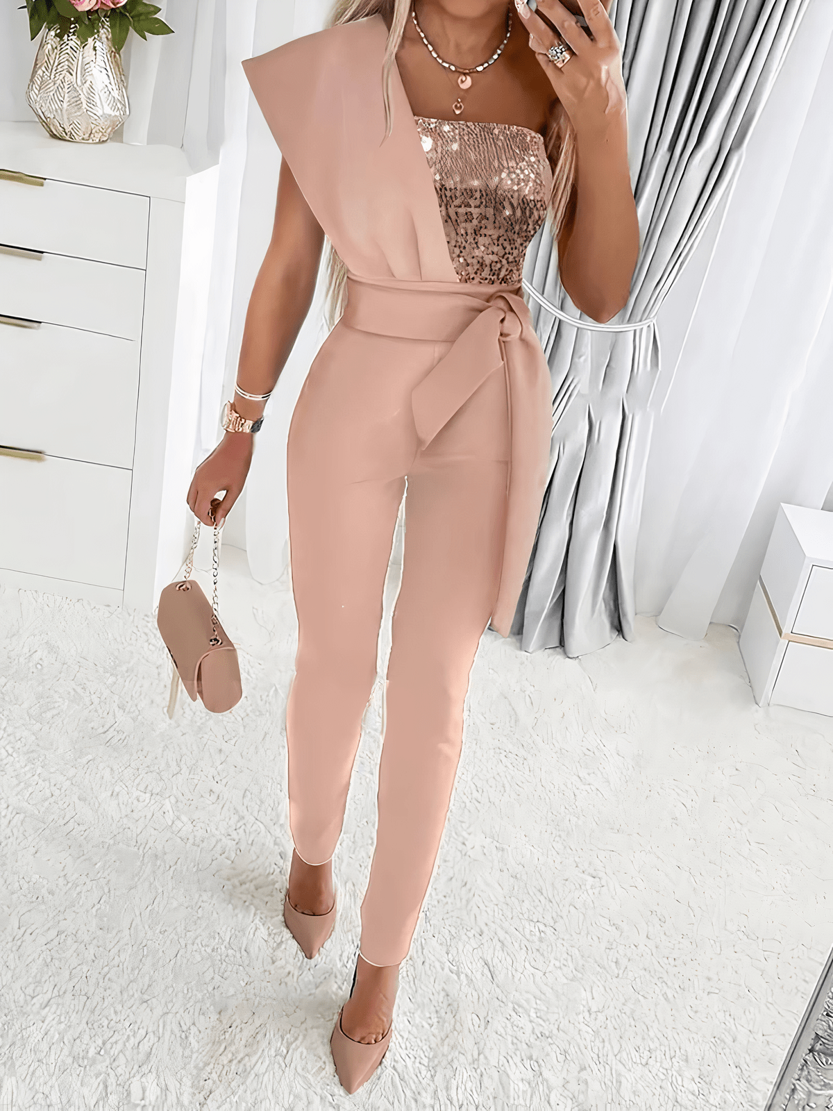 Dames Glitter Bodycon Avond Jumpsuit - Harlett