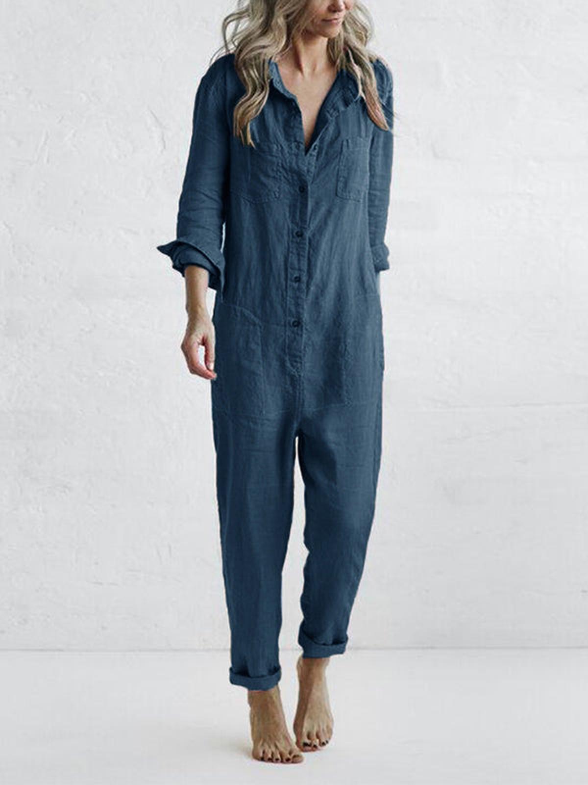 Dames Jumpsuit met Ontspannen Pasvorm en Knopsluiting - Harlett