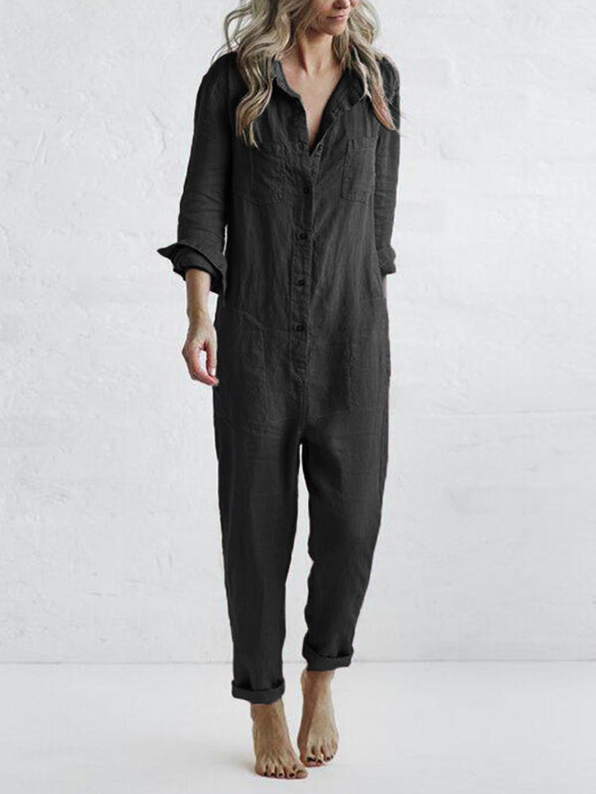 Dames Jumpsuit met Ontspannen Pasvorm en Knopsluiting - Harlett