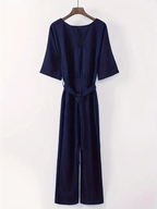 Dames Jumpsuit Met Strikceintuur Wijde Benen En ¾ Mouwen - Harlett