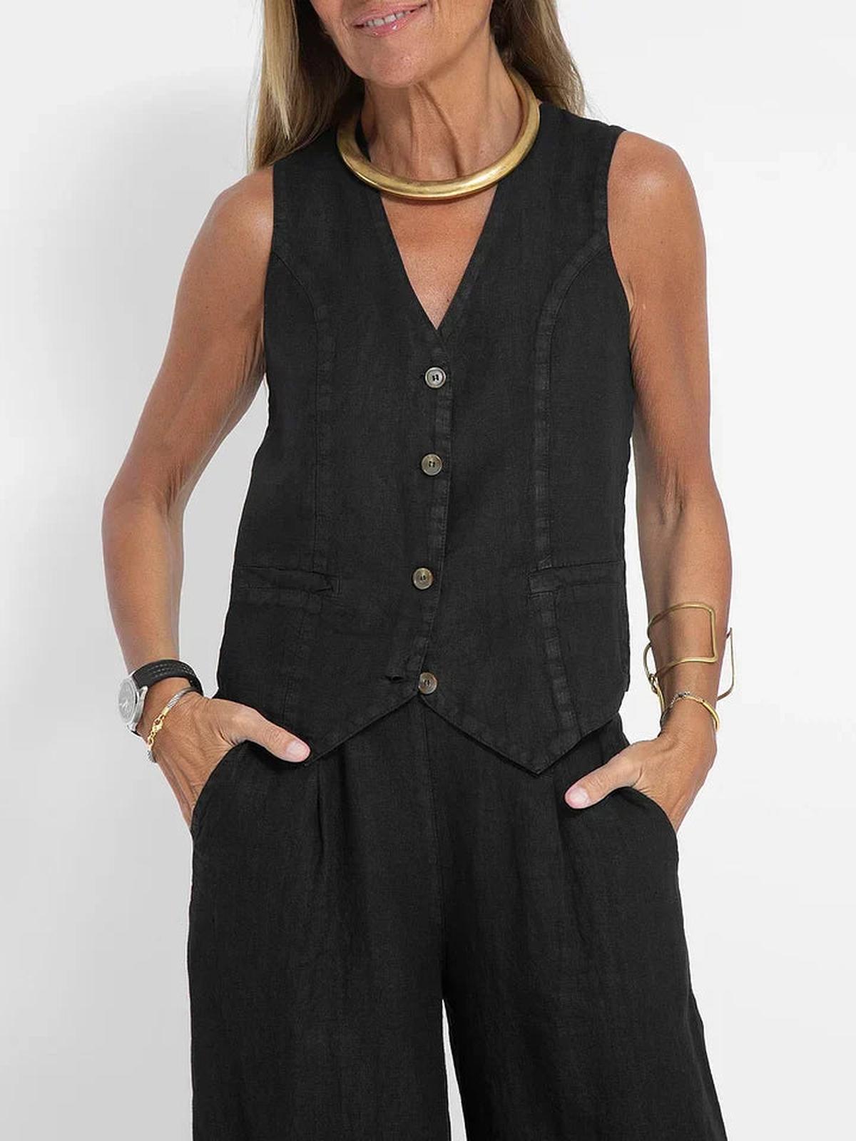Dames Lichtgewicht Linnen Getailleerd Vest - Harlett