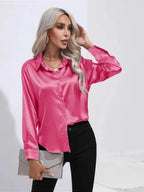 Dames Losse Satijnen Blouse met Lange Mouwen - Harlett
