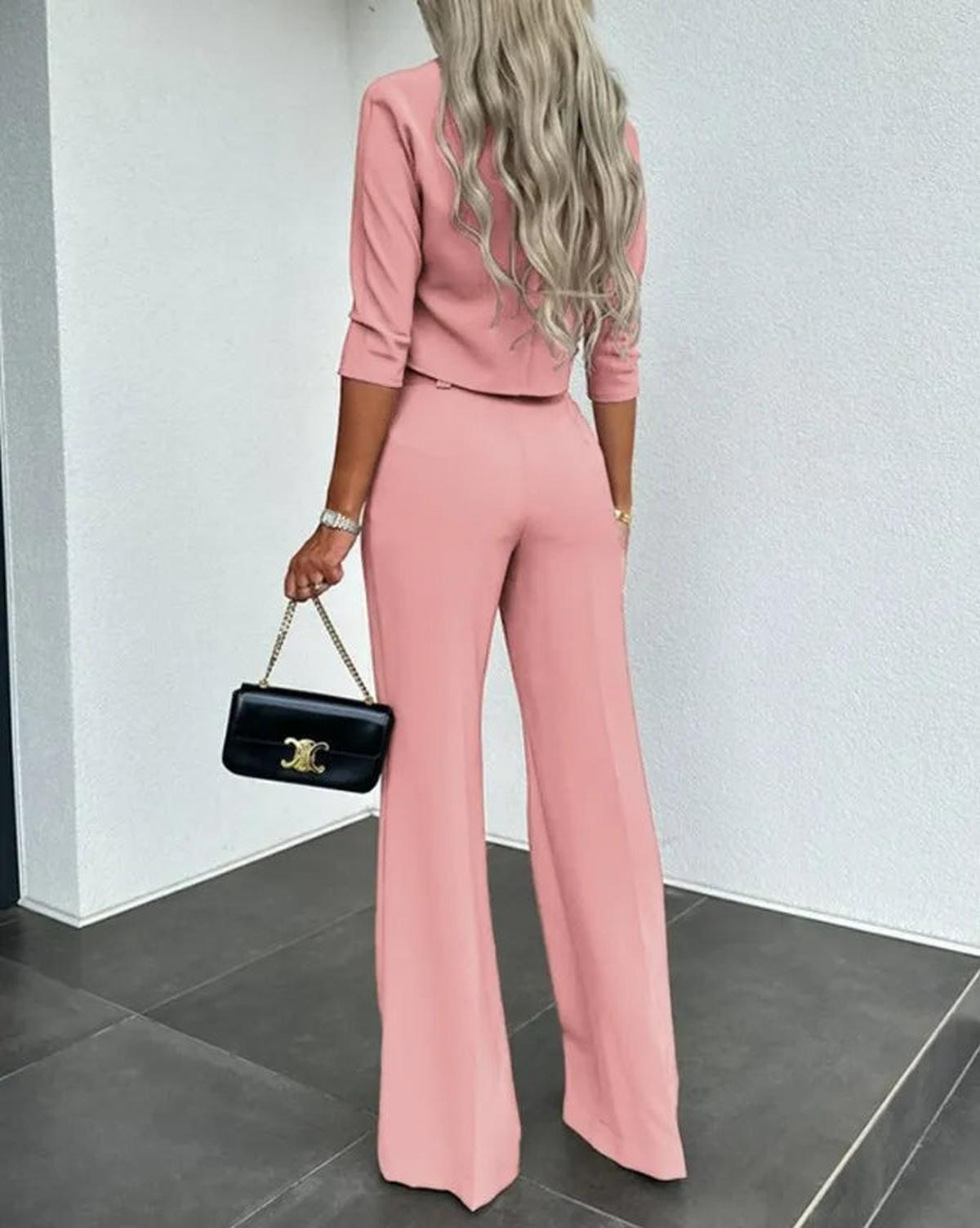 Dames Tweedelig Set Hoge Taille Wide Leg Pantalon en Cropped Top - Harlett