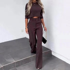 Dames Tweedelig Set Hoge Taille Wide Leg Pantalon en Cropped Top - Harlett