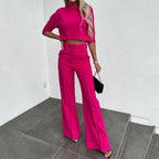 Dames Tweedelig Set Hoge Taille Wide Leg Pantalon en Cropped Top - Harlett