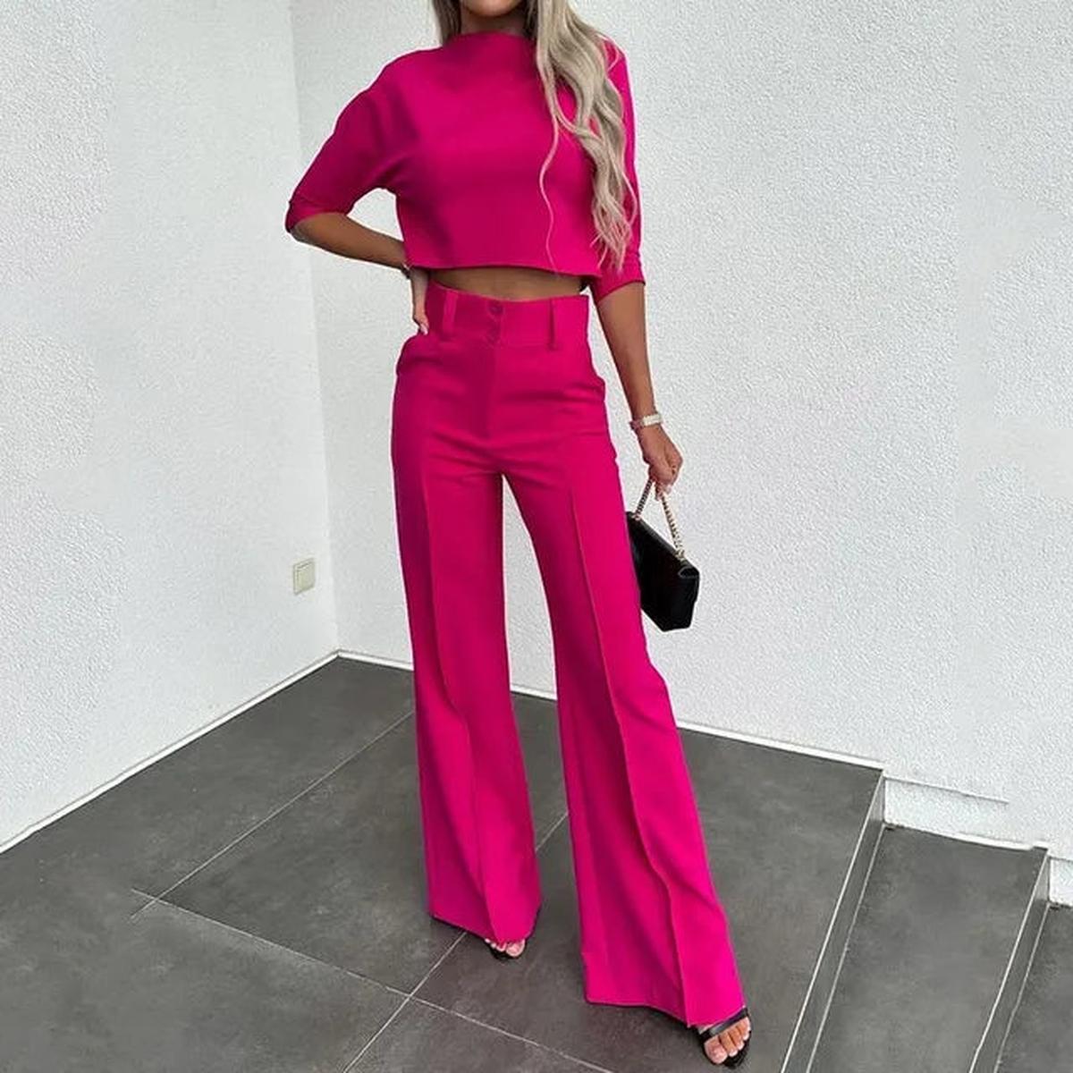 Dames Tweedelig Set Hoge Taille Wide Leg Pantalon en Cropped Top - Harlett